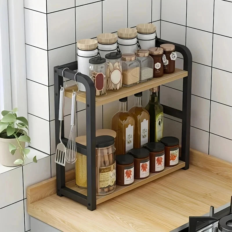 Space Saving 2-Tier Kitchen Storage Rack Rustproof Metal Countertop Shelf Organizer for Coffee Mugs Seasonings Home Kitchen Use