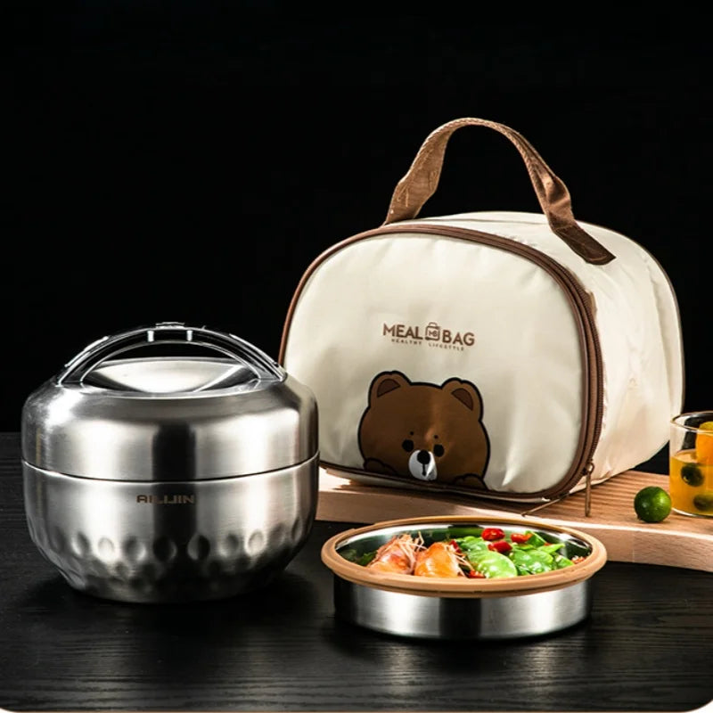 Bento Box Lunch Box 304 Stainless Steel With Compartments Sealed Leak-Proof Double Layer Lunch Box for Home Office Work School