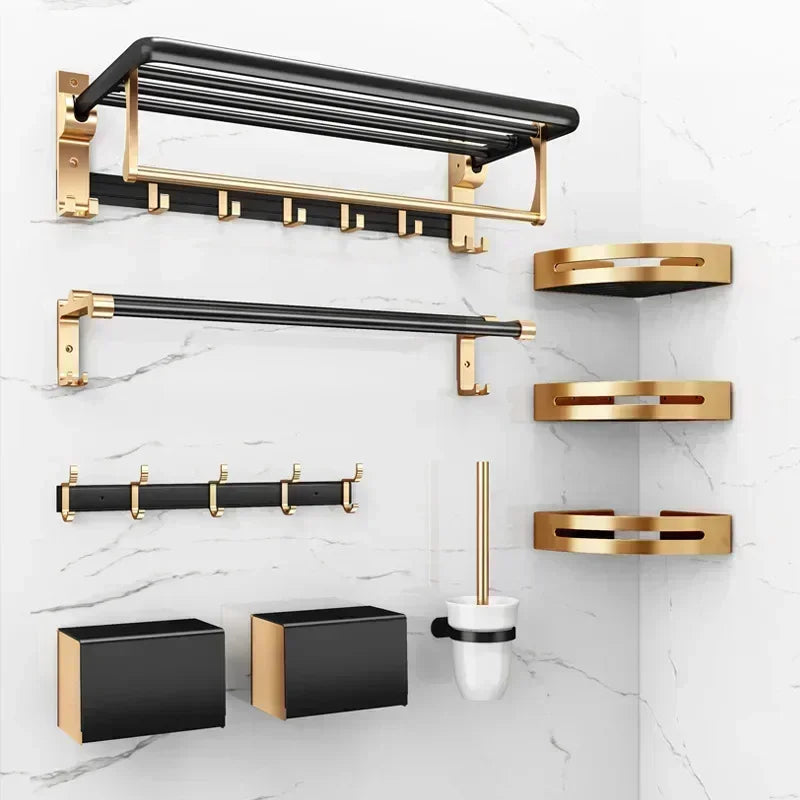 Light luxury black gold bathroom storage rack, wall mounted bathroom towel rack, storage rack, bathroom accessories shelves