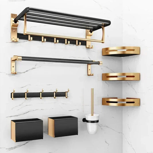 Light luxury black gold bathroom storage rack, wall mounted bathroom towel rack, storage rack, bathroom accessories shelves