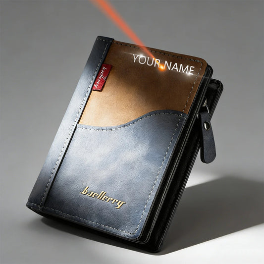 Name Engraving Large Capacity Men Wallets High Quality New Simple Short Card & Photo Holder Zipper Male Coin Purses