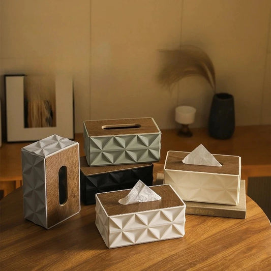 1PC Large Capacity Corrugated Tissue Box with Sturdy Solid Wood Lid Minimalist Desktop Storage Space Saving Home Decor