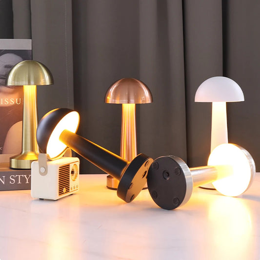 Rechargeable Mushroom Table Lamp Cordless LED Night Light Touch Dimmable Bedside Desk Lamp for Bedroom Living Room Home Decor