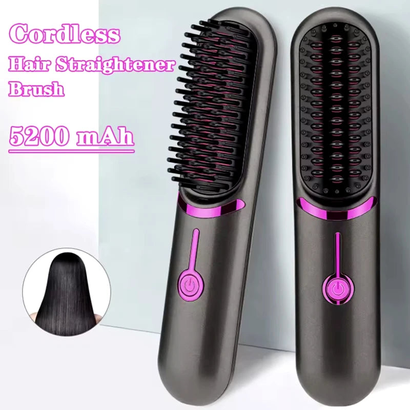 Electric Hair Brushes Cordless Hair Straightener Brush Portable Straightening Brush Negative Ions Hot Comb USB Charge