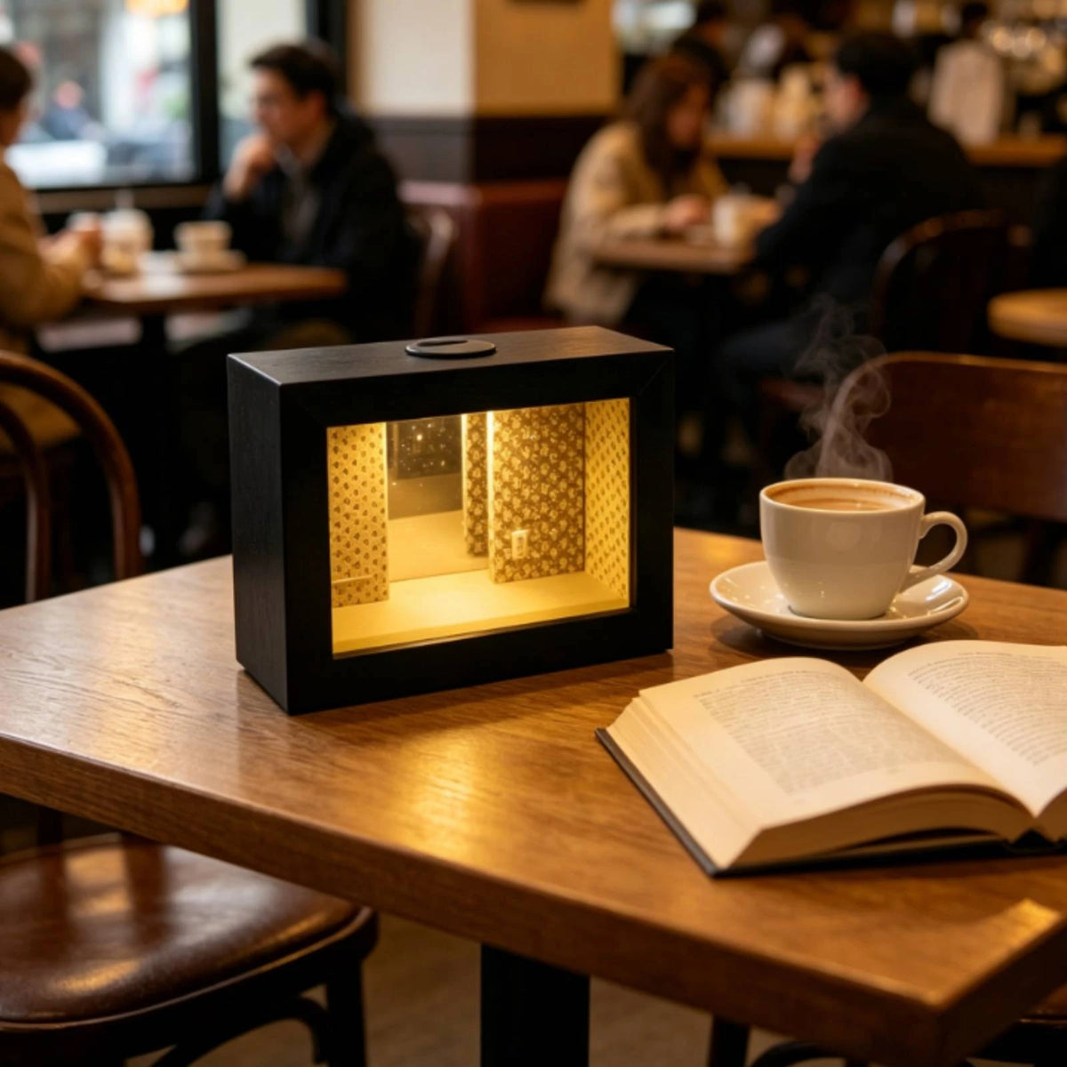 Wooden Shadow Box with Light Illuminated Endless Mirror Frame Display Frame with Glass Front Mirrored Decor Black-Finished