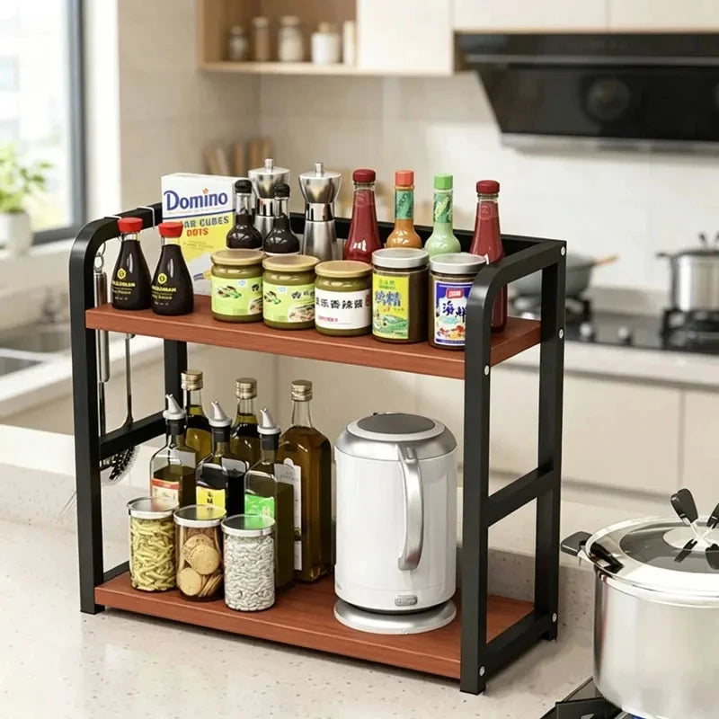 Space Saving 2-Tier Kitchen Storage Rack Rustproof Metal Countertop Shelf Organizer for Coffee Mugs Seasonings Home Kitchen Use