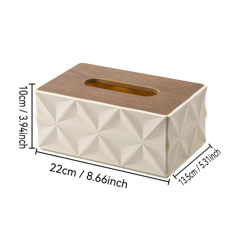 1PC Large Capacity Corrugated Tissue Box with Sturdy Solid Wood Lid Minimalist Desktop Storage Space Saving Home Decor