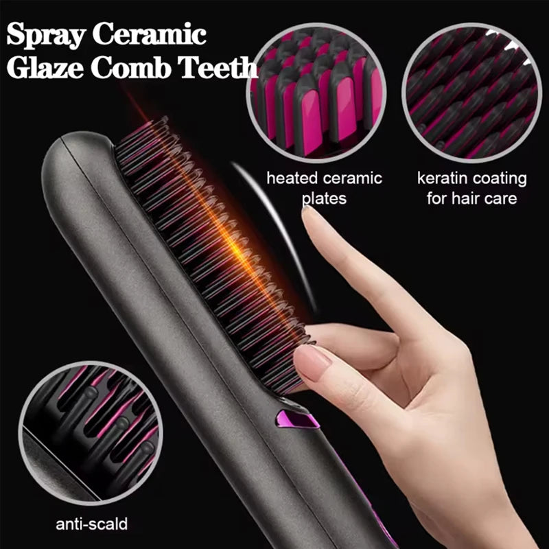 Electric Hair Brushes Cordless Hair Straightener Brush Portable Straightening Brush Negative Ions Hot Comb USB Charge