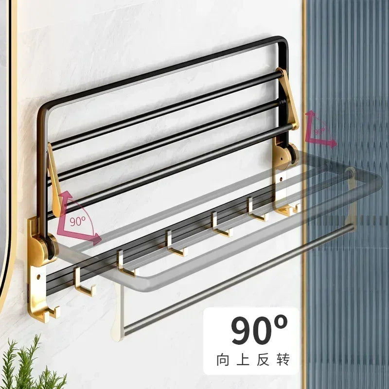 Light luxury black gold bathroom storage rack, wall mounted bathroom towel rack, storage rack, bathroom accessories shelves