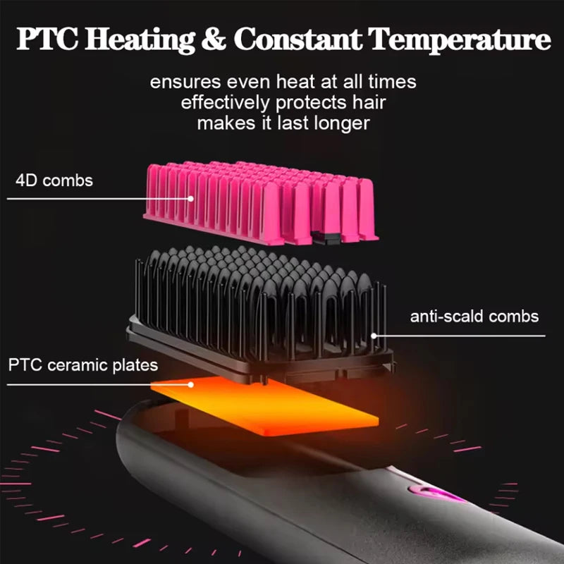 Electric Hair Brushes Cordless Hair Straightener Brush Portable Straightening Brush Negative Ions Hot Comb USB Charge