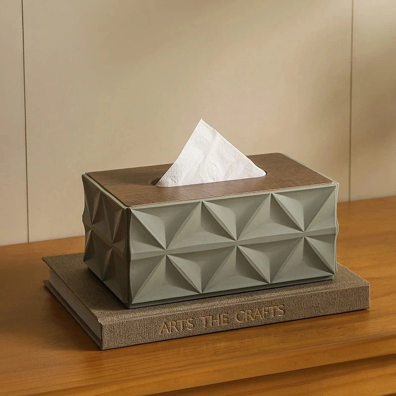 1PC Large Capacity Corrugated Tissue Box with Sturdy Solid Wood Lid Minimalist Desktop Storage Space Saving Home Decor