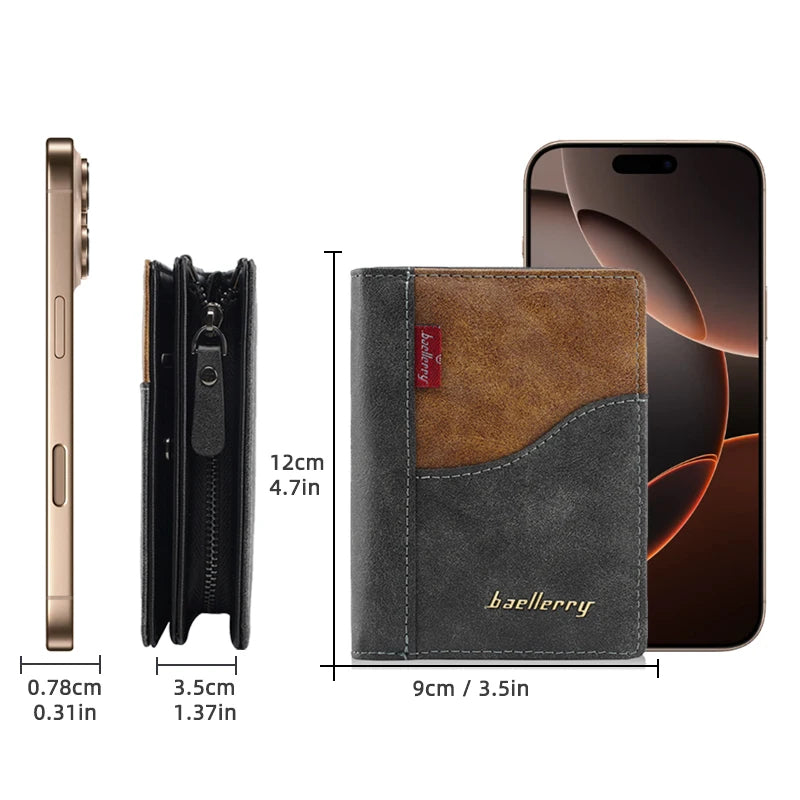Name Engraving Large Capacity Men Wallets High Quality New Simple Short Card & Photo Holder Zipper Male Coin Purses
