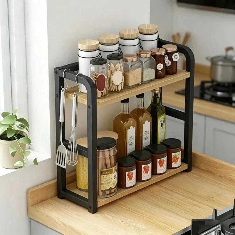 Space Saving 2-Tier Kitchen Storage Rack Rustproof Metal Countertop Shelf Organizer for Coffee Mugs Seasonings Home Kitchen Use
