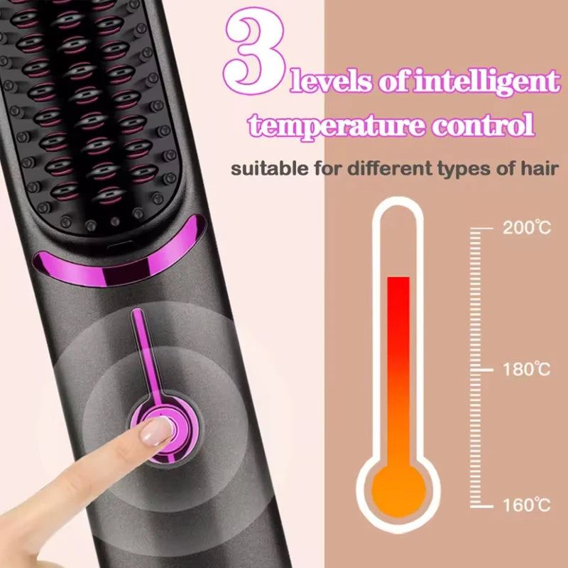 Electric Hair Brushes Cordless Hair Straightener Brush Portable Straightening Brush Negative Ions Hot Comb USB Charge