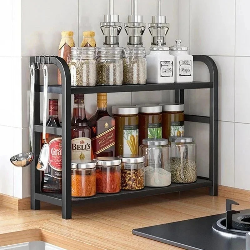 Space Saving 2-Tier Kitchen Storage Rack Rustproof Metal Countertop Shelf Organizer for Coffee Mugs Seasonings Home Kitchen Use