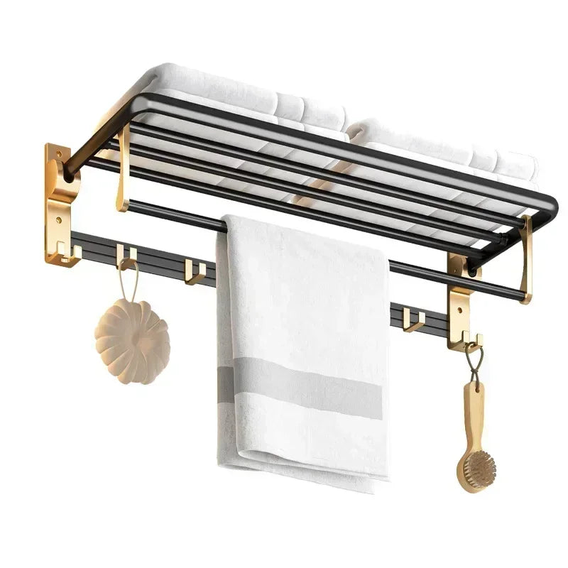 Light luxury black gold bathroom storage rack, wall mounted bathroom towel rack, storage rack, bathroom accessories shelves