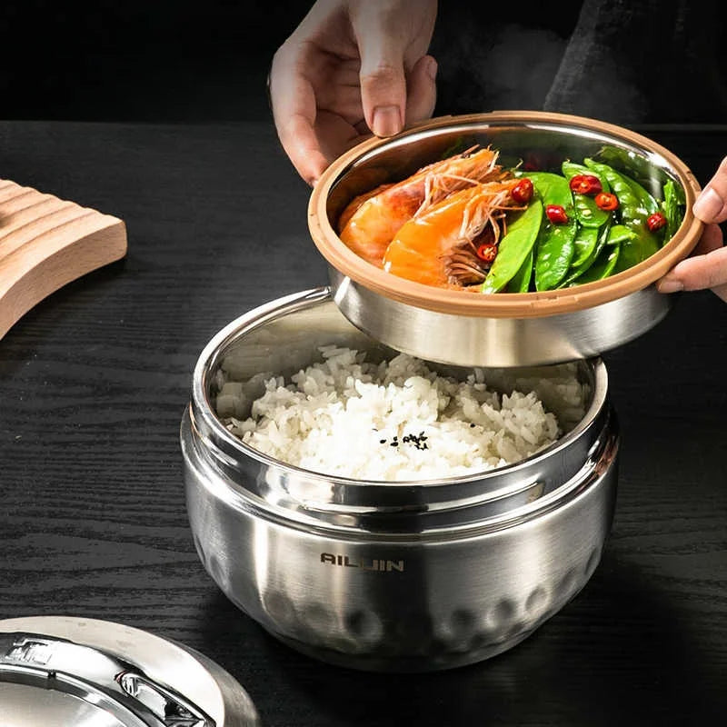 Bento Box Lunch Box 304 Stainless Steel With Compartments Sealed Leak-Proof Double Layer Lunch Box for Home Office Work School