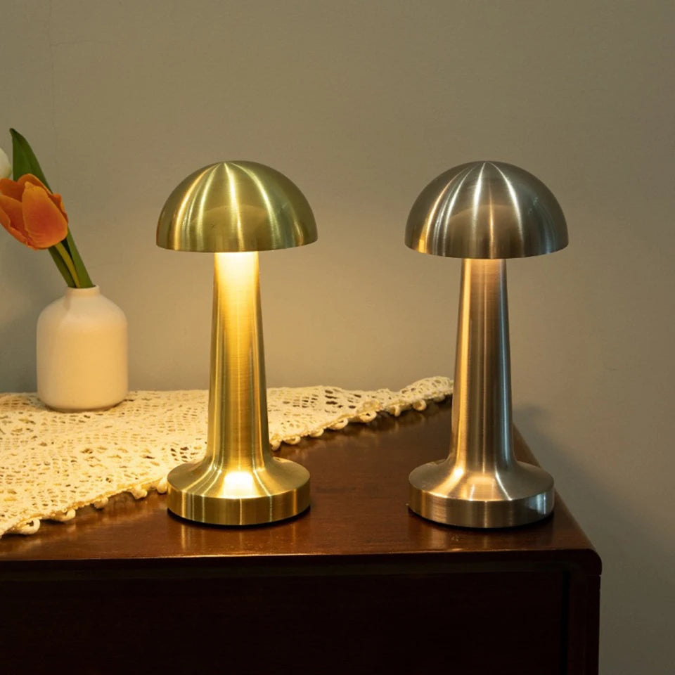 Rechargeable Mushroom Table Lamp Cordless LED Night Light Touch Dimmable Bedside Desk Lamp for Bedroom Living Room Home Decor