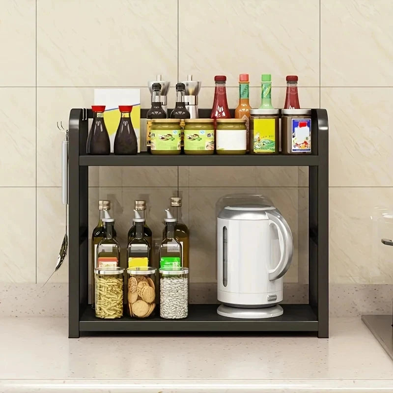 Space Saving 2-Tier Kitchen Storage Rack Rustproof Metal Countertop Shelf Organizer for Coffee Mugs Seasonings Home Kitchen Use