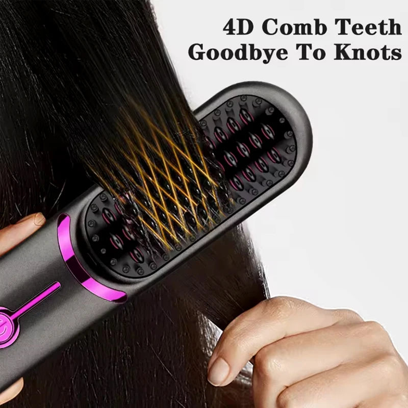 Electric Hair Brushes Cordless Hair Straightener Brush Portable Straightening Brush Negative Ions Hot Comb USB Charge