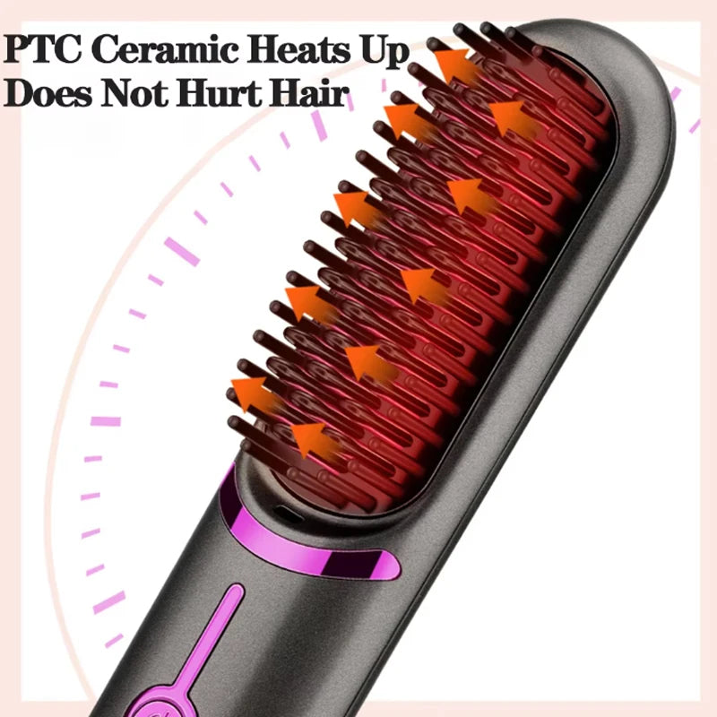 Electric Hair Brushes Cordless Hair Straightener Brush Portable Straightening Brush Negative Ions Hot Comb USB Charge