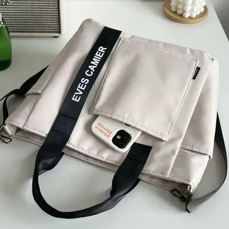 New Casual Tote Large Capacity Shoulder Bag Nylon Waterproof Canvas Handbag Simple Fashion Messenger Bags for Schoolgirl