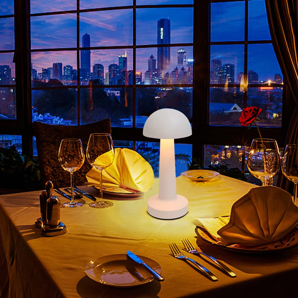 Rechargeable Mushroom Table Lamp Cordless LED Night Light Touch Dimmable Bedside Desk Lamp for Bedroom Living Room Home Decor